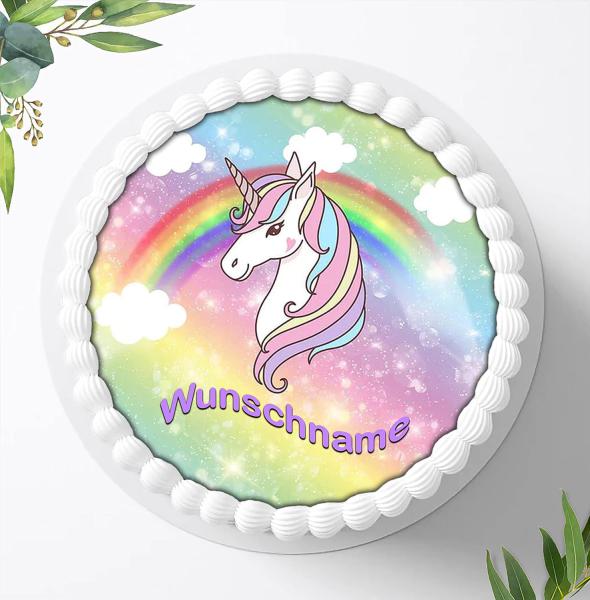 Einhorn Tortenaufleger mit Wunschnamen, Ø 20cm, 0269z